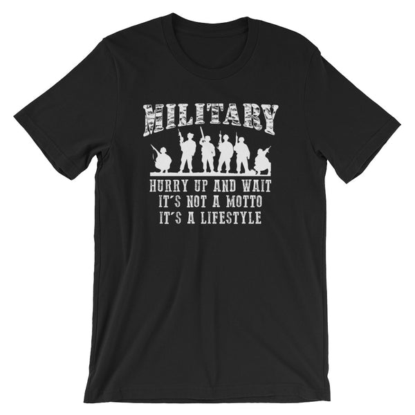 Military Hurry Up and Wait Lifestyle | Premium Mens T-Shirt